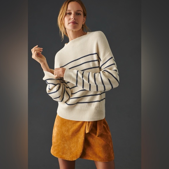 Maeve Anthropologie Stripped Cotton Mock Neck...